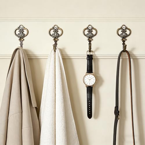 4 Pack Antique Bronze Crown Curtain Holdbacks, Heavy Duty Metal Wall Hooks for Hanging Drapes, Coats, Hats & Towels, Vintage Rustic Decor for Living Room, Bedroom, Entryway - color: Antique Bronze, size: 4PCS