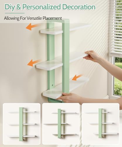 SUMGAR Floating Shelves for Wall Green, 3 Tier Adjustable Large Shelf Unit - color: Mint Green&white, size: 3 Tier 19.6in