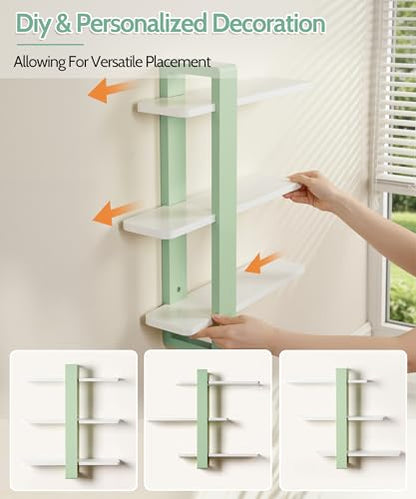 SUMGAR Floating Shelves for Wall Green, 3 Tier Adjustable Large Shelf Unit - color: Mint Green&white, size: 3 Tier 19.6in