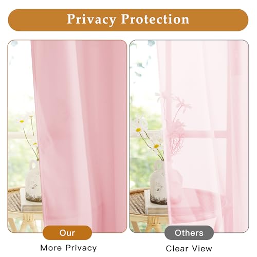 RYB HOME Non See Through Pink Sheer Curtains 63 inches Long for Nursery - color: Pink, size: 52"W x 63"L (Pack of 2)