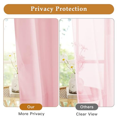 RYB HOME Non See Through Pink Sheer Curtains 63 inches Long for Nursery - color: Pink, size: 52"W x 63"L (Pack of 2)