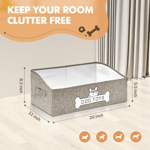 Dog Toy Basket, Collapsible Dog Toy Box with Handle, Perfect for Storing Pet Toys and Accessories (Light Khaki) - color: Light Khaki