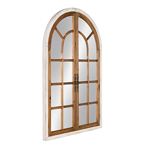 Kate and Laurel Boldmere Large Traditional Wood Windowpane Arch Mirror, 28x44, Rustic Brown and White - color: White/Brown, size: 44"L x 28"W