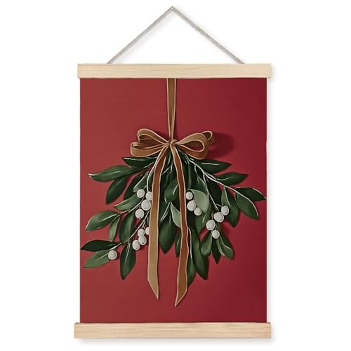 Exqcom Christmas Mistletoe Wall Decor, Traditional Red Christmas Wall Art Poster, Farmhouse Winter Elegant Botanical Xmas Posters for Home Bedroom Living Room, 12x16 Inches - color: Christmas-Wall Decor-C