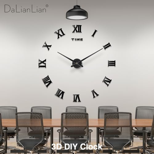DIY Frameless Wall Clock, 3D, Adjustable Up to 52”, Black - color: Black