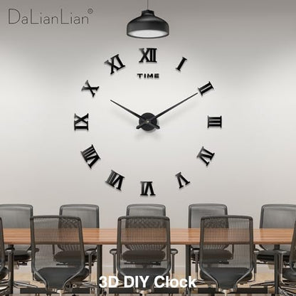 DIY Frameless Wall Clock, 3D, Adjustable Up to 52”, Black - color: Black