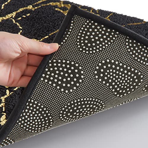 QJHOMO Black and Gold U Shaped Toilet Rug Marble Contour Bath Mat 20x24 in - color: Black and Gold, size: 1'8" x 2' (U-Shape)