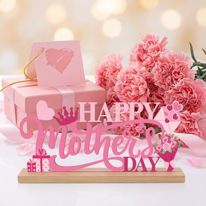 Roowest Metal Happy Mother's Day Table Sign Decor with Wooden Base - style: Mother's Day