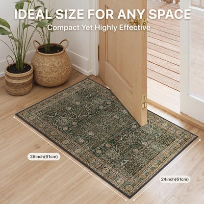 Bavni 2x3 Washable Rug, Non Slip Entryway Mat, Dark Green Brown - color: Dark Green Brown, size: 2' x 3' (Rectangular)