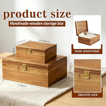 2-Piece Acacia Wooden Keepsake Storage Box with Flip-Top, Natural Color
