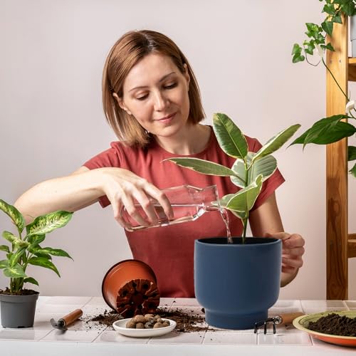 Blue Ceramic Planter - Succulent Flower Small Plant Pots, Pot for Indoor Outdoor Garden Plants with Drainage Holes - Plants Not Included 4.33 X4.33 Inch - color: Blue