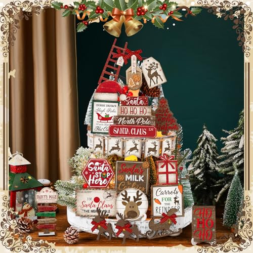 Croblissful 23 Pcs Christmas Tiered Tray Decor set, Red, Elk - color: Red, style: Elk