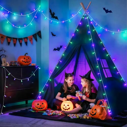 JMEXSUSS Connectable Purple and Green Halloween Lights Plug-in - color: Purple Green, size: 100 LED