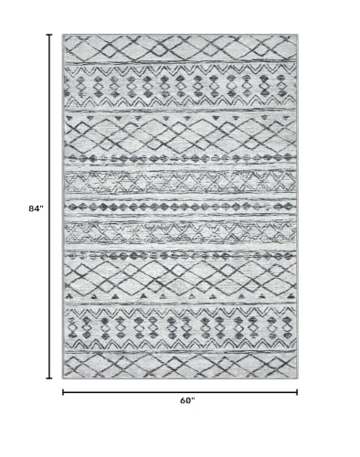 KUTA Area Rug 5x7 Grey, Washable Boho Large Living Room Moroccan Rugs - color: Grey, size: 5' x 7' (Rectangular)