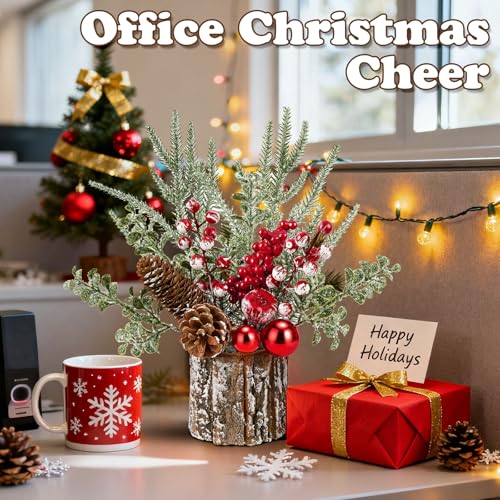 Christmas Centerpieces for Tables – Tabletop Christmas Decorations with Pine, Cones & Berries – Indoor Holiday Decors for Home, Office, Kitchen or Fireplace Mantel