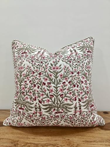 ATOSII Cotton Blockprint Throw Pillow Cover, Nargis Pink, Set of 2, 18 X 18 - color: Nargis Pink, size: 18" x 18" (Pack of 2)