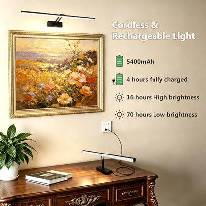 24" Wireless Picture Light, Dimmable Rechargeable Wall Light for Artwork