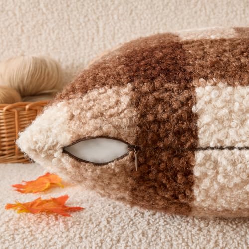 MIULEE Fall Plaid Pillow Covers Boucle Brown White 18x18 Set of 2 - color: Brown White, size: 18" x 18" (Pack of 2)