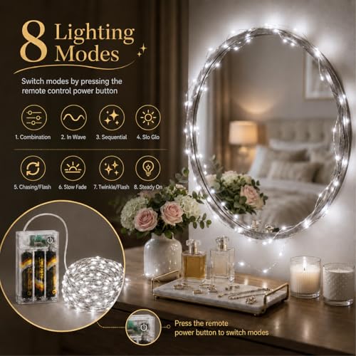 16FT 50LED Fairy Lights Battery Operated (Included), 2 Packs - color: White, size: 2 Pack - Batteries Included