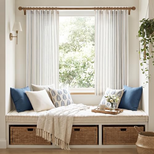 Vangao Striped Curtains Blue on White Semi Sheer Curtains 63 Inches Long - color: Shadow Striped| Blue on Off White, size: 50"W x 63"L (Pack of 2)