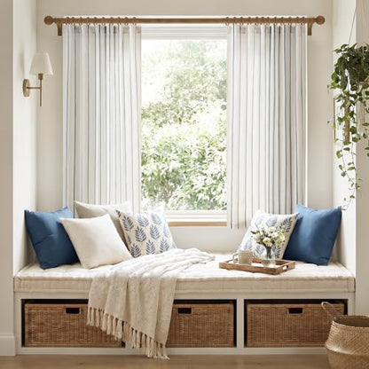Vangao Striped Curtains Blue on White Semi Sheer Curtains 63 Inches Long - color: Shadow Striped| Blue on Off White, size: 50"W x 63"L (Pack of 2)