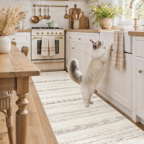 Nakagishi Boho 2x6 Runner Rug Machine Washable Rugs Non Slip Beige/Brown - color: Beige Brown, size: 2' X 6' (Runner)