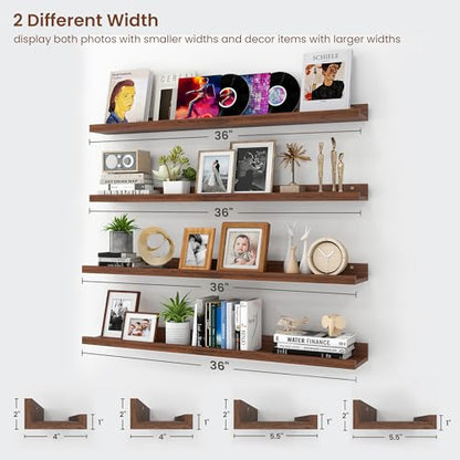 Axeman Picture Ledge Shelf, 36 Inch Walnut Floating Shelves Set of 4 - color: Walnut, size: 36 Inch