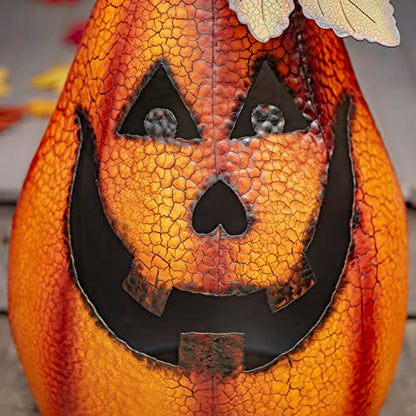 2.4 Ft Tall Large Metal Jack-O-Lantern Halloween Pumpkin Candleholder Decoration