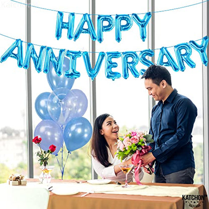 KatchOn Foil with Happy Anniversary Banner and Backdrop 16 Inch - style: Blue
