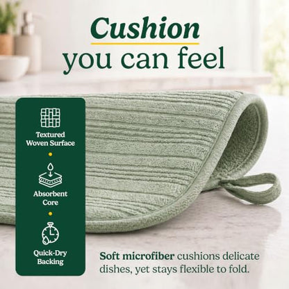 Cuisinart Dish Drying Mat for Kitchen Counter, 2-Pack XL 18"x24" - color: Horizontal Stripes Sage