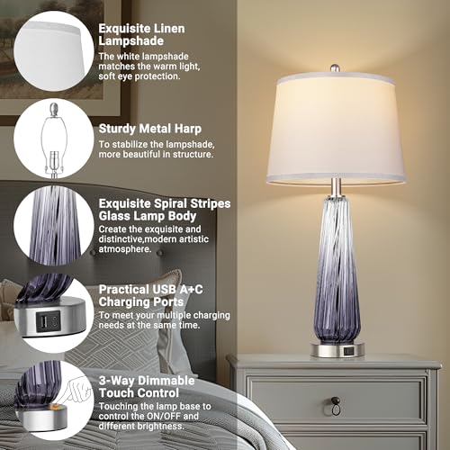 Modern Glass Table Lamps, 27.5" Bedside Lamps for Living Room, Grey, 1 Pack - color: Grey (1 pack)
