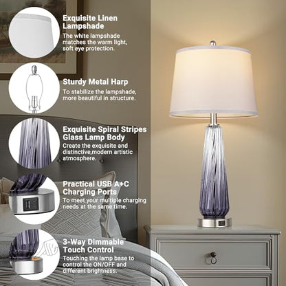 Modern Glass Table Lamps, 27.5" Bedside Lamps for Living Room, Grey, 1 Pack - color: Grey (1 pack)