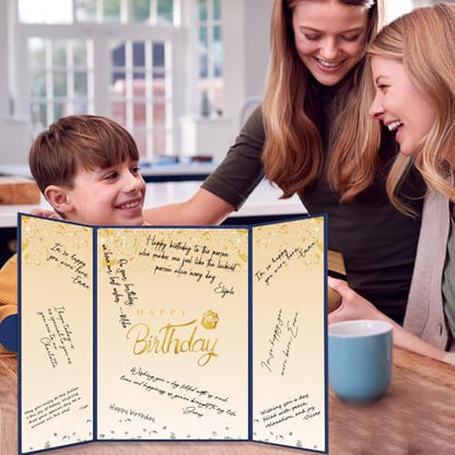 Crenics Blue and Gold Birthday Guest Signature Book Alternative 18" x 12" - color: Blue and Gold