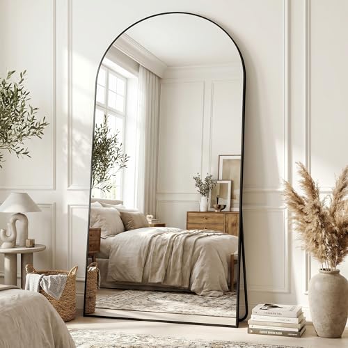 Full Length Mirror, 76"x44" Arched Floor Mirror Freestanding, Floor Standing Full Body Mirror with Stand for Bedroom, Hanging Mounted for Living Room Cloakroom, Black - color: Black, size: 76"L x 44"W
