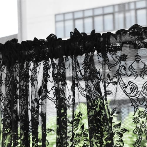 Molaxhome Homey Sheer Embroidered Flowers Vine Valance Window Treatment - color: A634black, size: 52"W x 18"L (Pack of 1)