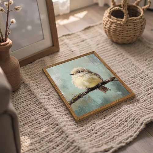 AVECCO Cute Funny Fluffy Bird on Branch Wall Art Canvas Framed 8x10 inch - color: bird, size: 10"L x 8"W
