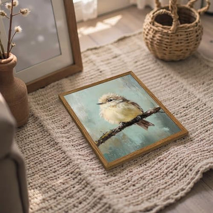 AVECCO Cute Funny Fluffy Bird on Branch Wall Art Canvas Framed 8x10 inch - color: bird, size: 10"L x 8"W