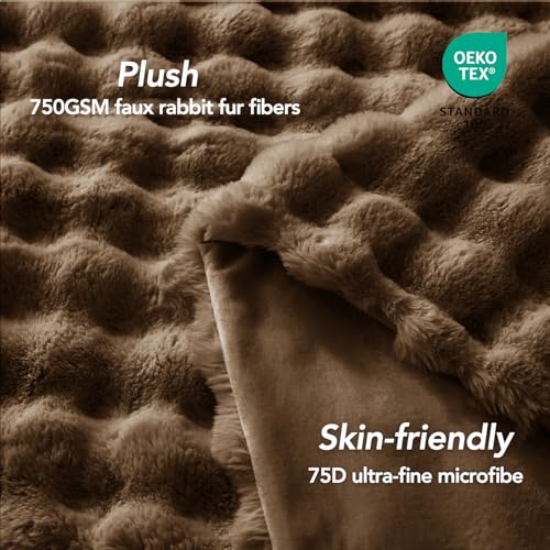 L'AGRATY Faux Rabbit Fur Throw Blanket for Couch, 90'' x 90'', Cocoa Brown - color: Cocoa Brown, size: 90" x 90"