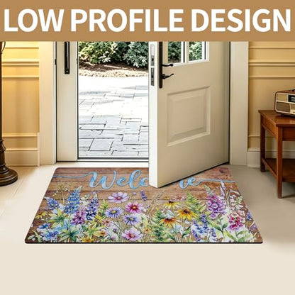 Door mat Non Slip Rubber Back 17x29 Front Door Mat Outside Entrance - color: Floral