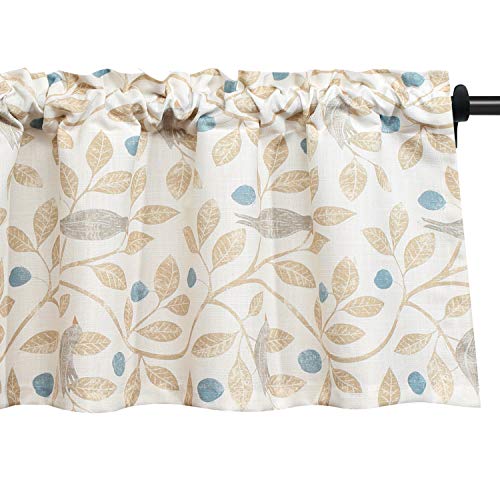 VOGOL Small Kitchen Valances, Birds and Leaf Print Window Valances for Living Room Bathroom Patio Sliding Glass Door Rod Pocket Valance Curtains 12 Inches Long, One Panel, 52x12 - color: Birds, size: 52"W x 12"L (Pack of 1)