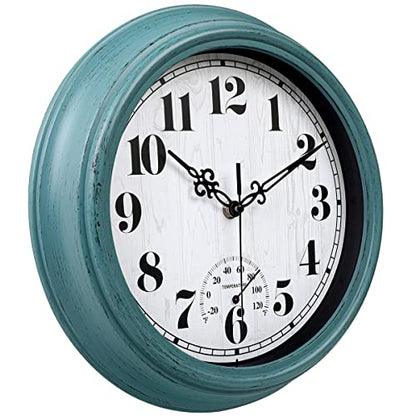 zyzamay 12 Inch Indoor Outdoor Battery Operated Wall Clocks, Green - color: Green
