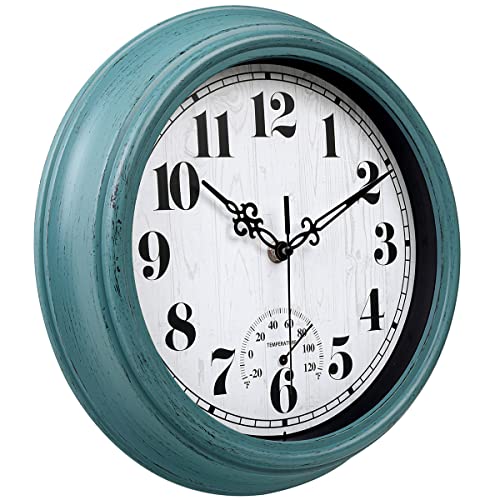zyzamay 12 Inch Indoor Outdoor Battery Operated Wall Clocks, Green - color: Green