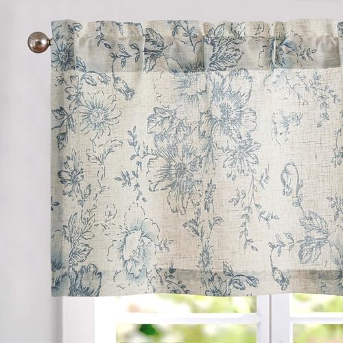 Vangao Floral Valances for Windows Alice Blue W50 X 16L 1 Panel - color: Alice Blue, size: 50"W x 16"L (Pack of 1)