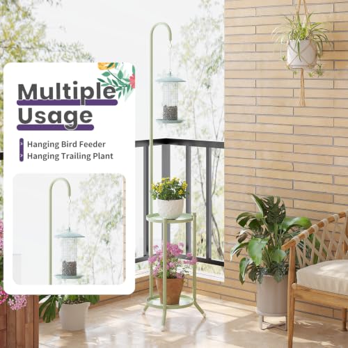 2-Tier Metal Plant Stand with Hanging Hook,Green - color: Green