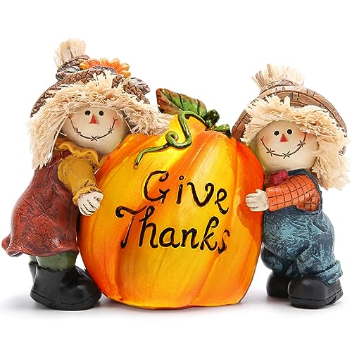 Hodao Thanksgiving Decor, Resin Scarecrow Pumpkin Fall Decorations for Home - color: Pumpkin With Scarecrows