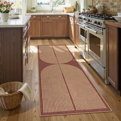 Lahome Modern Rainbow Easy Jute 2x6 Runner Rug, Red Kitchen Runner - color: Red Rainbow, size: 2' x 6' (Runner)