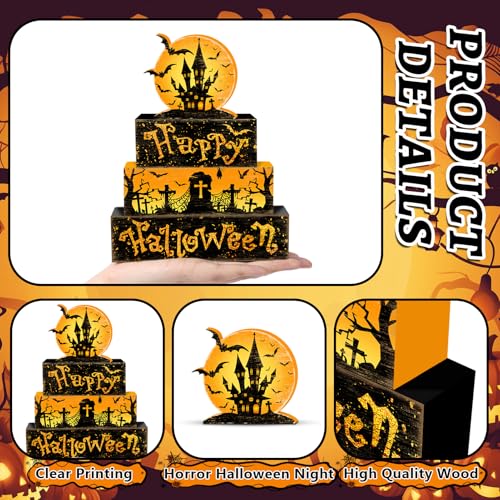 Britimes Halloween Rustic Tiered Tray Decor Set, 4 Pack, Wooden Table Sign - style: Haunted House