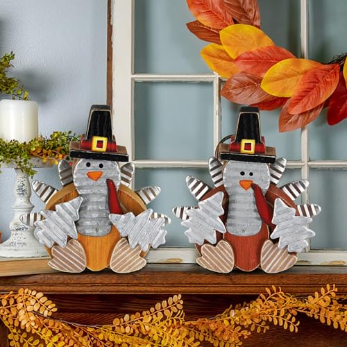 Zcaukya 2 Pack Thanksgiving Wooden Turkeys Decorations Indoor - size: style 2