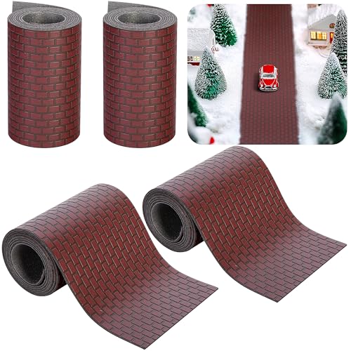 4 Pcs Christmas Village Reddish Brown Brick Road, Xmas Village Accessories - color: 39"x 3.5"-reddish Brown