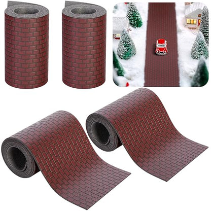 4 Pcs Christmas Village Reddish Brown Brick Road, Xmas Village Accessories - color: 39"x 3.5"-reddish Brown